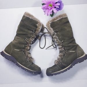 Skechers Leather Boot Grand Jams Faux Fur Lace up